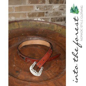 𝅺3d Brown Calf Hair & Leather Western Belt Small